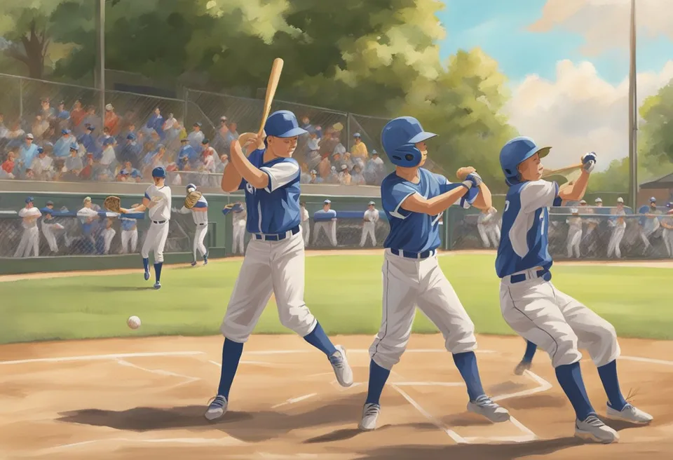 A group of young baseball players in Geneva, Ohio, are practicing on a sunny afternoon. The sound of bats hitting balls and the cheers of the crowd fill the air